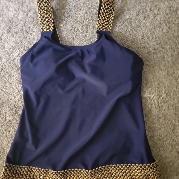 Aqua Eve Swim Set Tankini Top & Bottom Blue/Gold Accent Sz SM $23 - Picture 1 of 12
